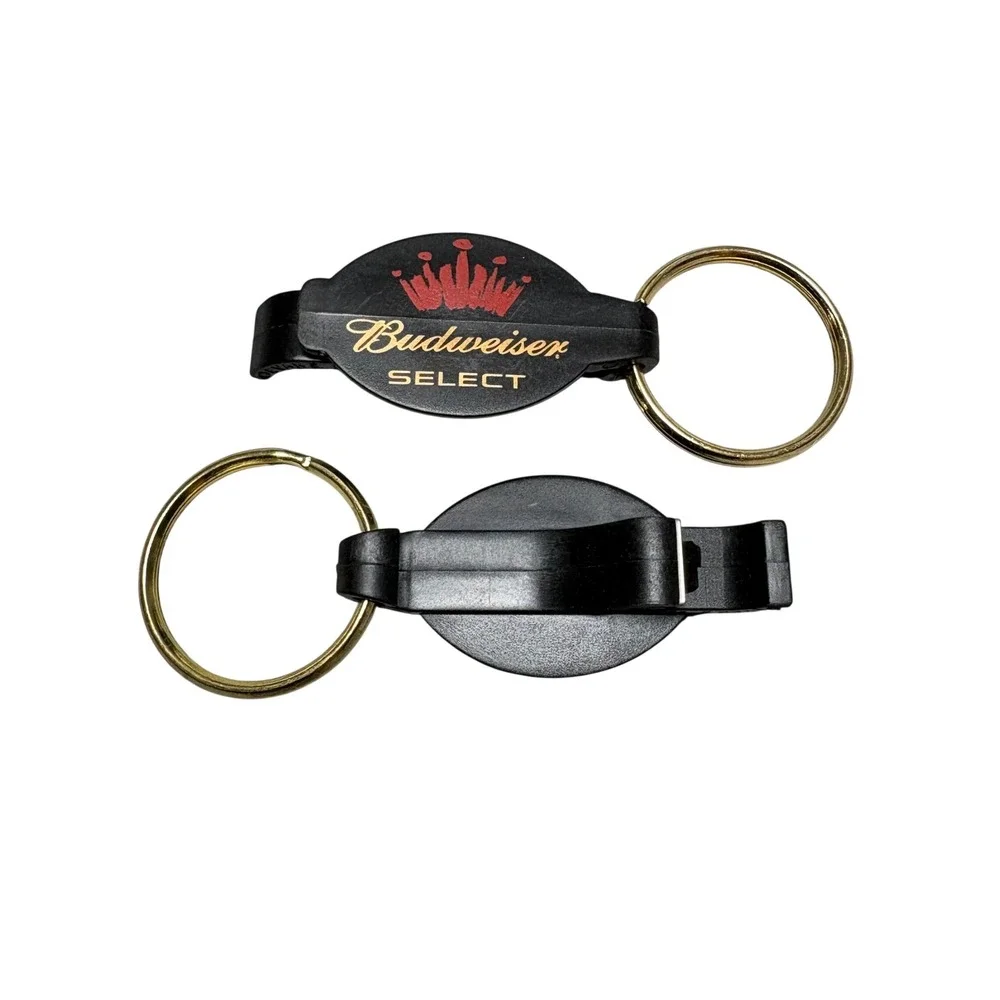 Set of 2 Budweiser Select Bottle‎ Opener Keychain Black Gold Red Crown Logo